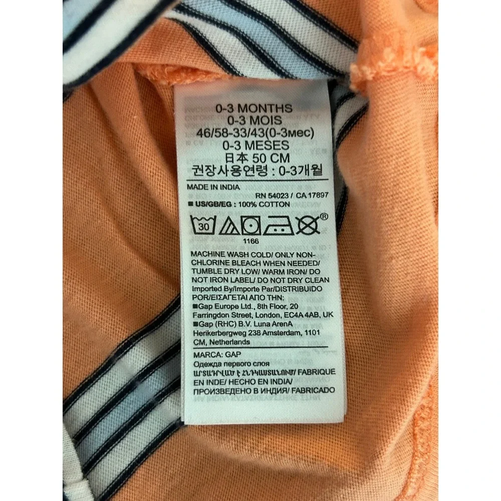 Baby Gap Orange Striped Short Sleeve Henley T-Shirt 0-3 Months (1267)